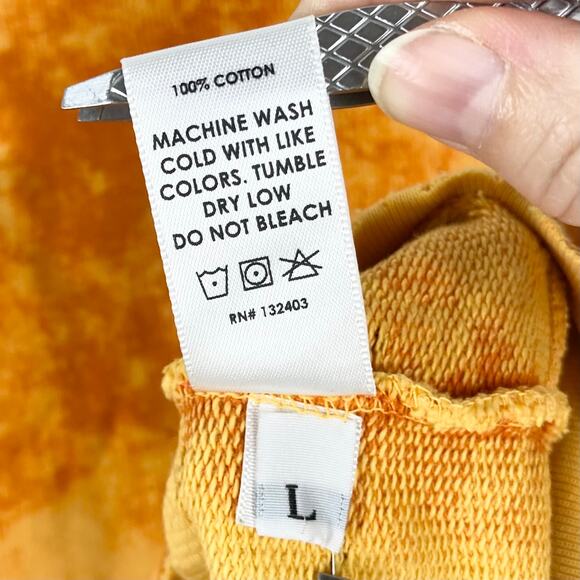 NWOT COTTON CITIZEN Hoodie L Orange Yellow Acid-Wash Tie-Dye Distress Long-Slev - Picture 10 of 13